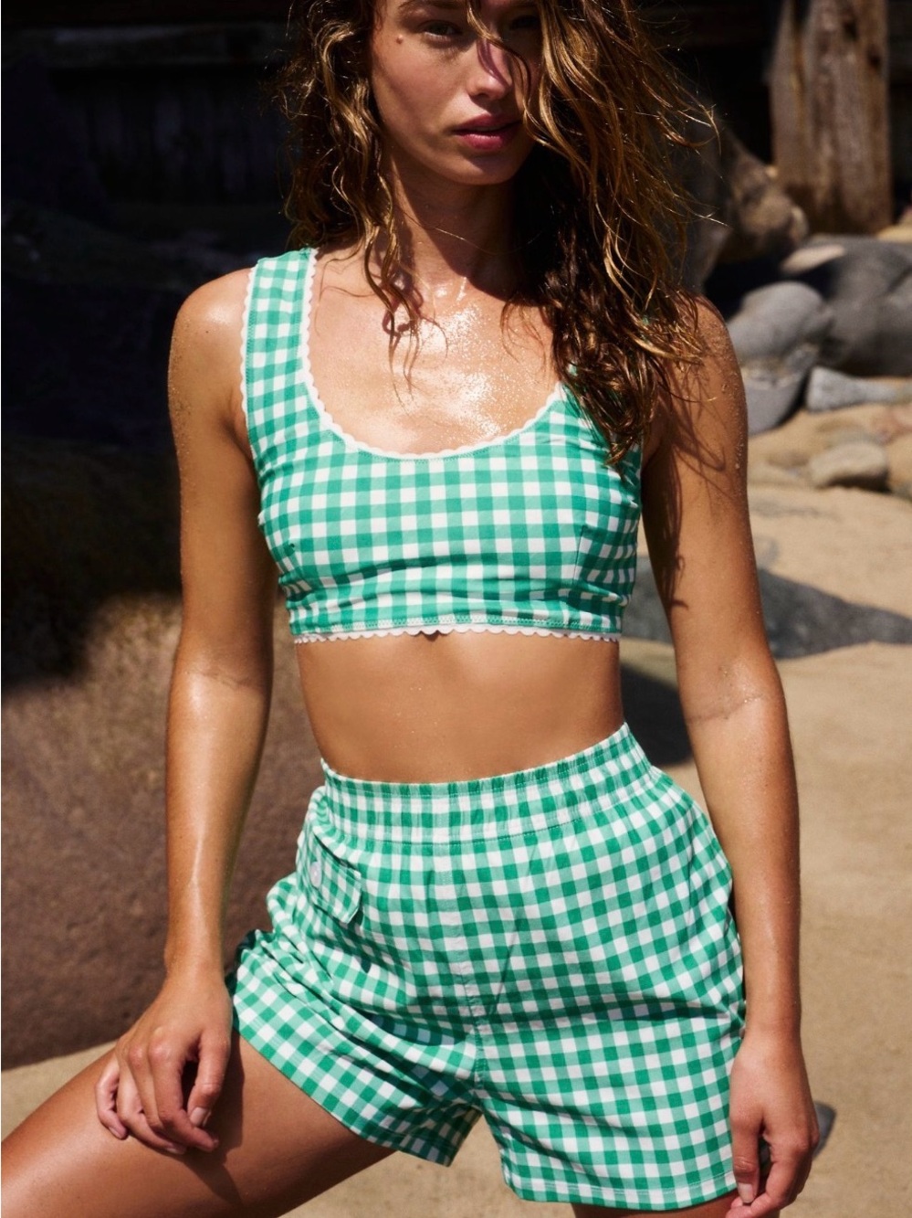 Free People x Hammies Surf Top and Cabana Boyshort Swim Trunks